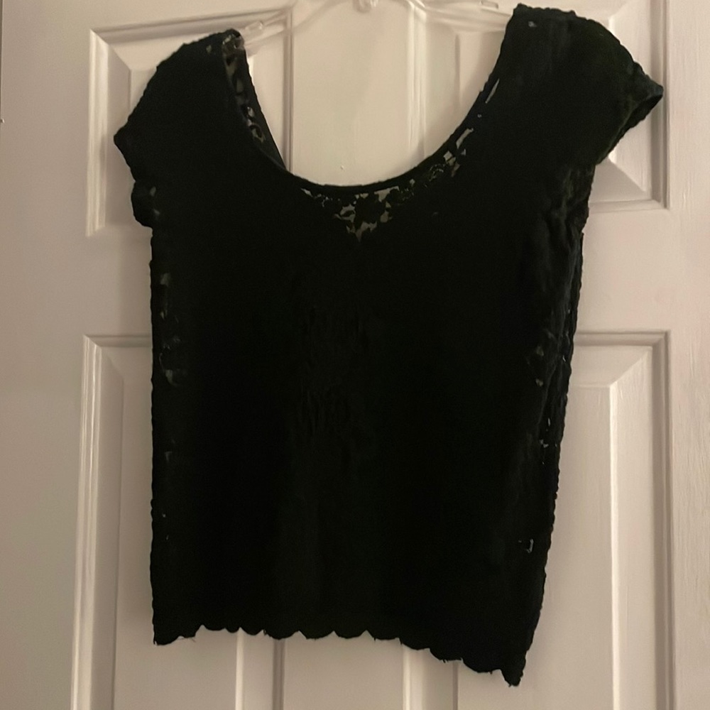 Sugar lips size medium black lace shirt with tie in the back